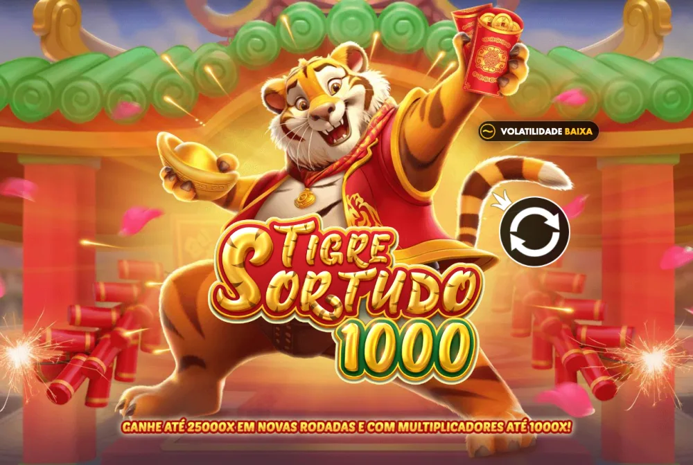 Tela inicial do Tigre Sortudo 1000 com a grade 3x3 e o aviso de multiplicadores até x1000